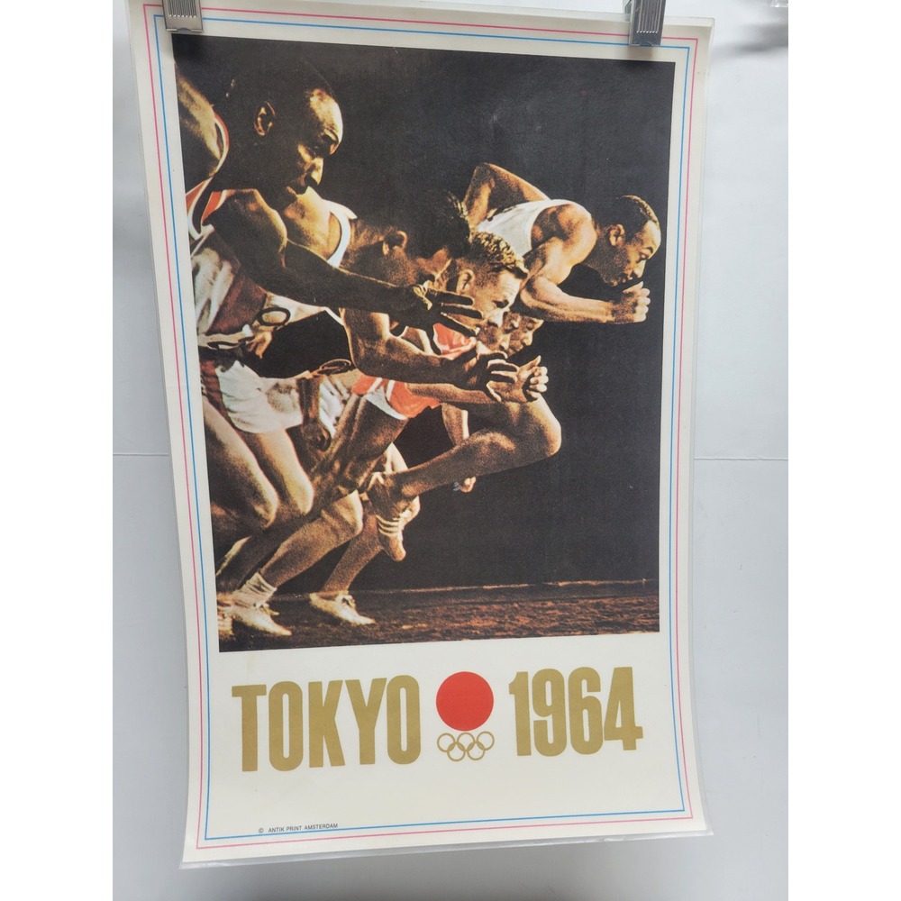 Vtg Tokyo 1964 Munich 1972 Olympic Games laminated Poster Antik Print Amsterdam